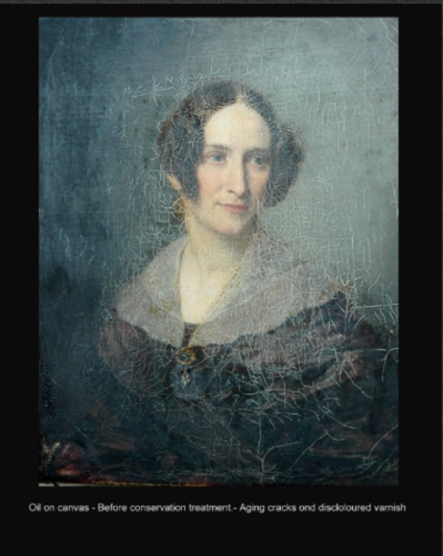 Oil on canvas - Before conservation Aging cracks ond discloloured varnish